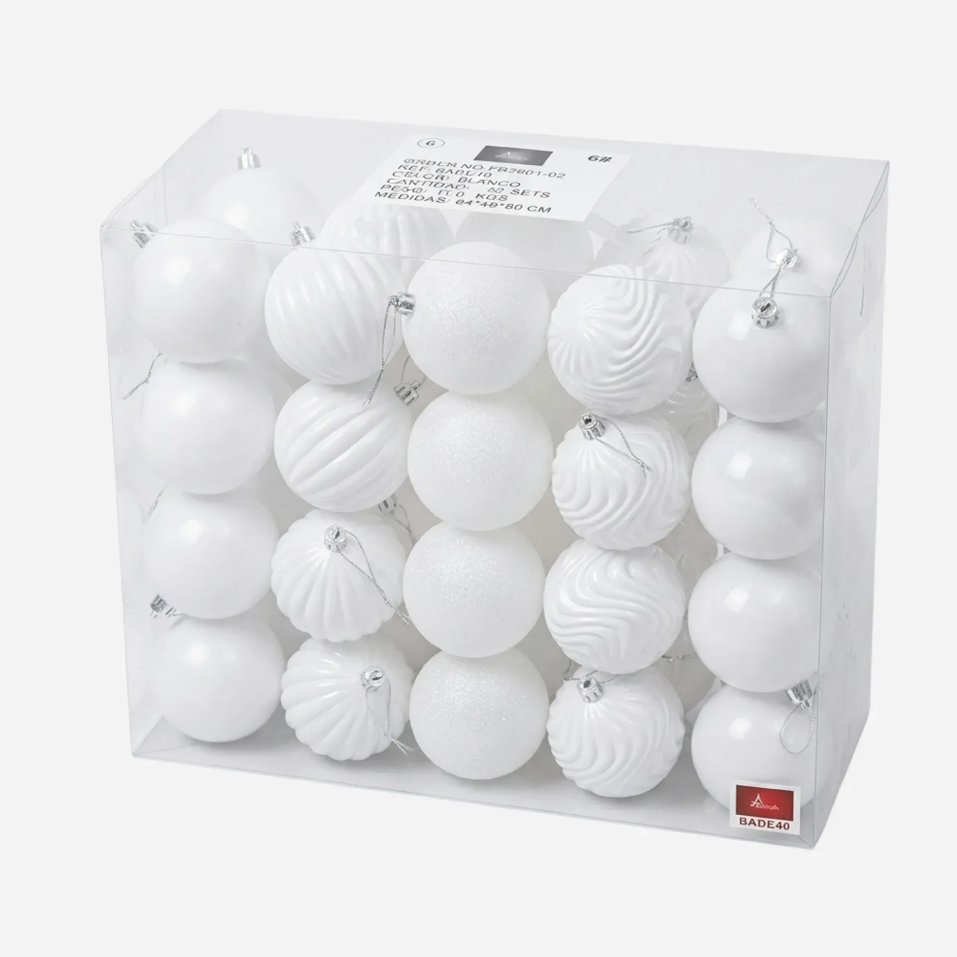 Bolas navideñas  8CM x40 Blancas