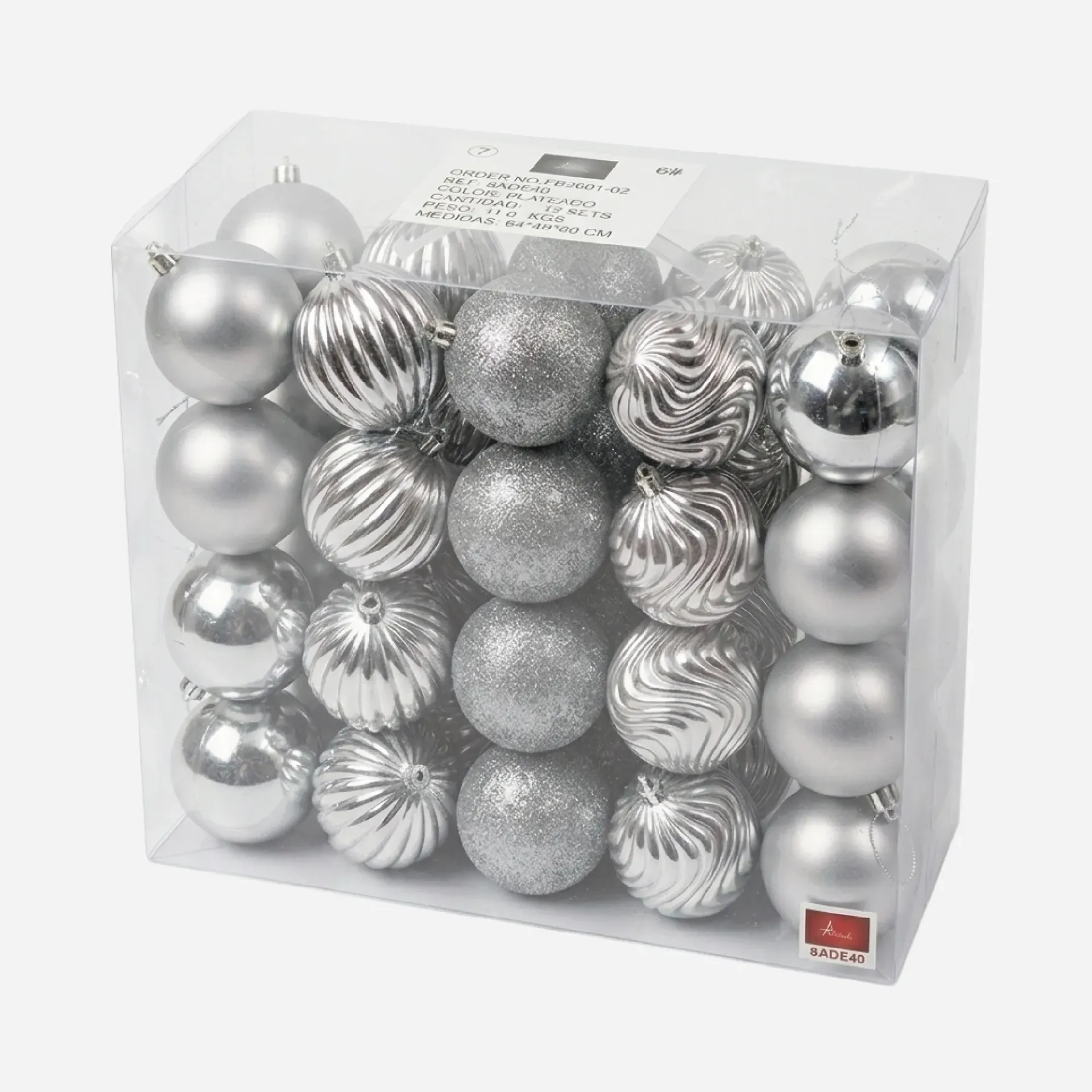 Bolas navideñas  8CM x40 Plateadas